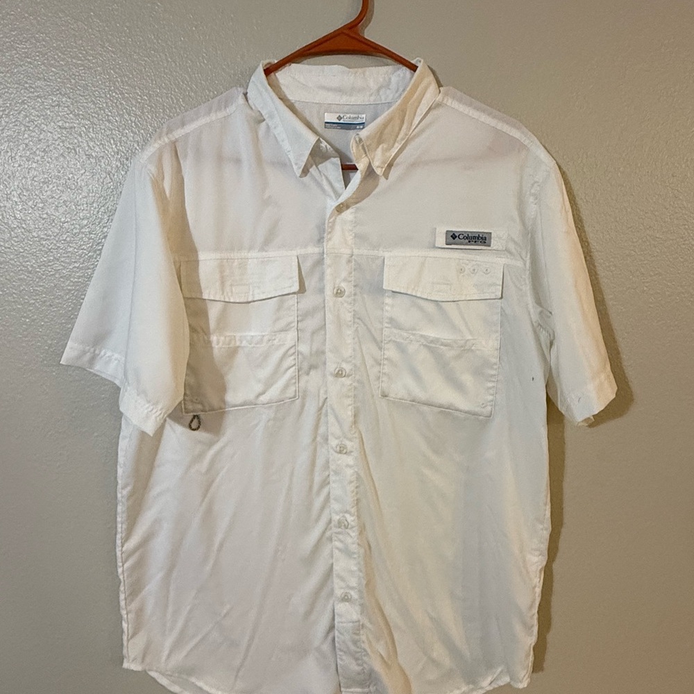 Columbia White Casual Button Down Shirt Short Sleeve